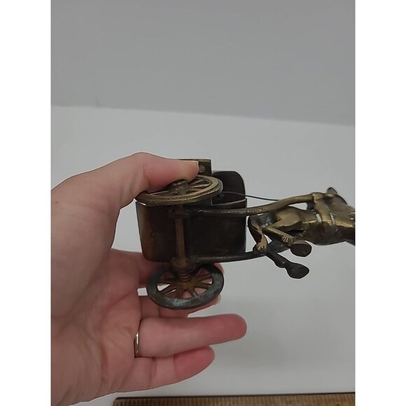 Vintage Handmade Brass Horse and Carriage Figurine Shelf Sitter Wheels Move - Picture 8 of 8